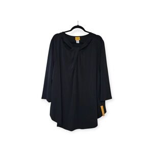 Ruby Rd Woman Black Twist Neck Cutout Blouse 3X 22253 Lightweight Knit NWT